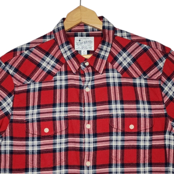 Lucky Brand Western Cut Flannel Shirt Red Relaxed Fit - Women's Medium - Picture 3 of 5